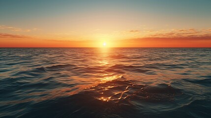 Obraz premium view of sunrise across ocean towards horizon with clouds in colorful sky in background