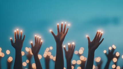 Diverse Individuals Reaching Out with Illuminated Hands