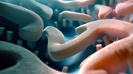 Obraz premium Electron microscope photo otherworldly microbe world with strange and wonderful shapes, textures, and colors