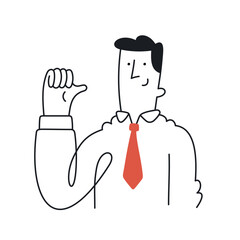 Businessman with thumb pointing to himself, representing confidence. Doodle style with an editable stroke.