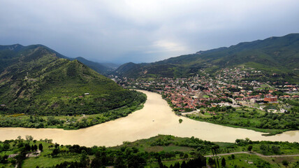 Kura and Aragvi rivers, Mtskheta, Georgia, panoramic view landscape © Polina
