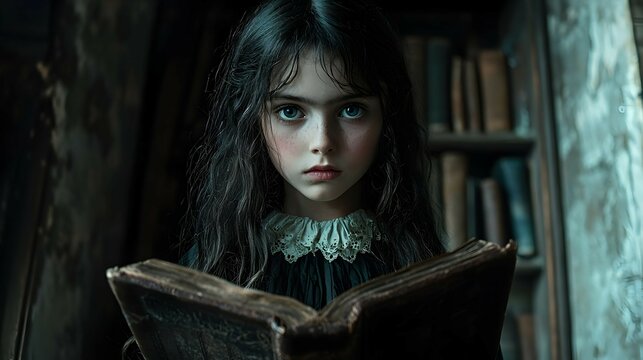 Mysterious Girl with Ancient Book