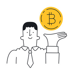 Businessman holding Bitcoin symbol. Doodle style with an editable stroke.