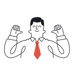 Confident businessman proudly pointing to himself. Doodle style with an editable stroke.