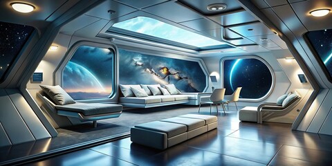 Spaceship interior with futuristic sleep pods