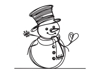 Doodle style holiday funny snowman. Landscape background illustration in vector format