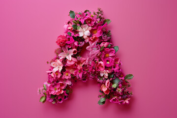 Fototapeta premium A flowery letter A is displayed on a pink background