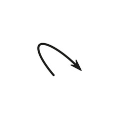 Semicircular thin arrow. Rounded curved shape. The semi circle arrow is moving and flies along a circular trajectory and path. Vector symbol. Isolated Illustration on white background.