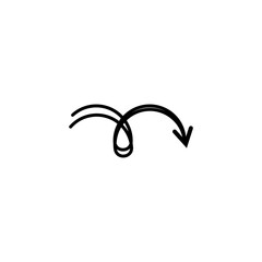 Arrow in loop shape. Hand drawing style. Curved thin long arrow. Vector illustration.	
