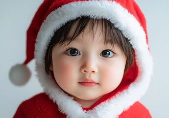 クリスマスの赤い帽子をかぶった可愛い子供が微笑む瞬間