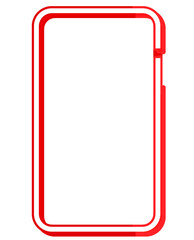 red abstract creative outline shape silhouette as icon symbol of a smartphone, display screen, thin line, blue message or notification bubble