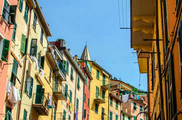 Cinque Terre, Liguria, Italy - August 5th 2024: View of the colorful houses of Cinque Terre