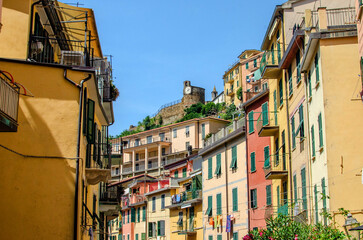 Cinque Terre, Liguria, Italy - August 5th 2024: View of the colorful houses of Cinque Terre