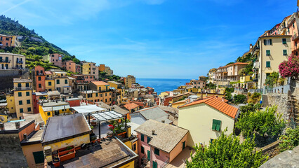 Cinque Terre, Liguria, Italy - August 5th 2024: View of the colorful houses of Cinque Terre