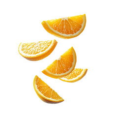 Floated slices of Orange falling, isolate on transparency background