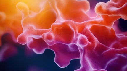 Abstract visualization of cancer cells multiplying in bone tissue, represented by vibrant colors, Cancer Cell Division, Bone Health