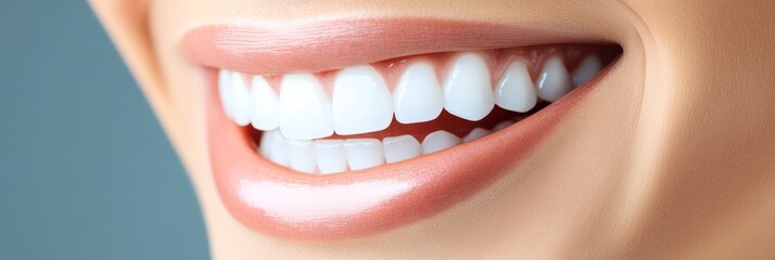 Obraz premium Close up Beautiful Smile with Perfect Healthy White Teeth. Dental Photo. Stomatology,