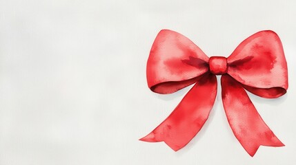 Large red holiday bow, soft glow in the background, detailed watercolor texture