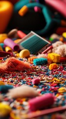 Fototapeta premium Colorful crafting supplies scattered on the table, vibrant textures inviting creative exploration.
