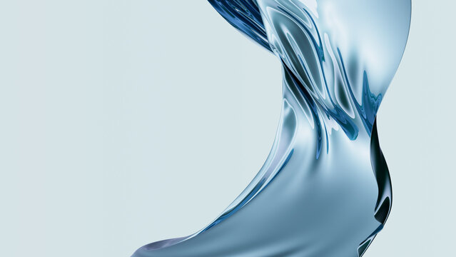 Abstract blue metallic fluid shape with reflections