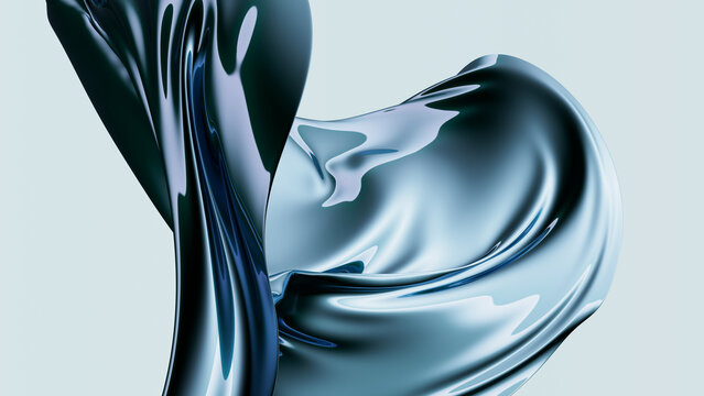 Abstract blue metallic sculpture with fluid reflections