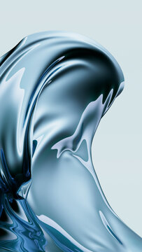 Abstract blue metallic wave with reflective surface