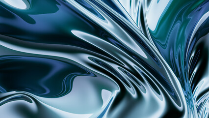 Abstract Blue Metal Liquid Flow Background