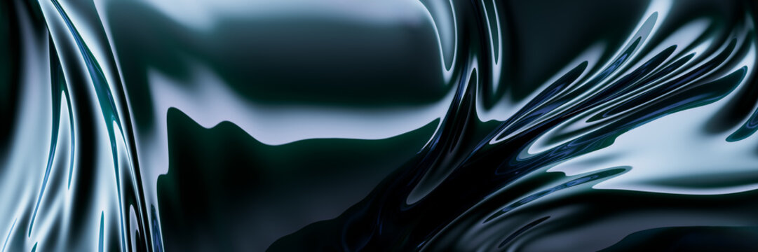 Abstract blue metallic waves with fluid reflections