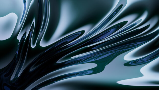 Abstract Blue Metallic Fluid Forms