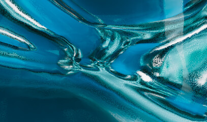 Abstract blue water bubbles in close-up view