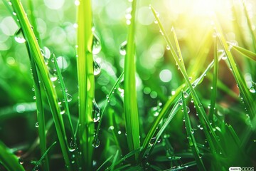 Morning dew on green grass in nature  beauty and purity.