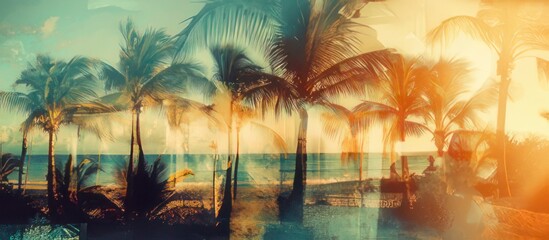 Artistic summer collage with palm trees.