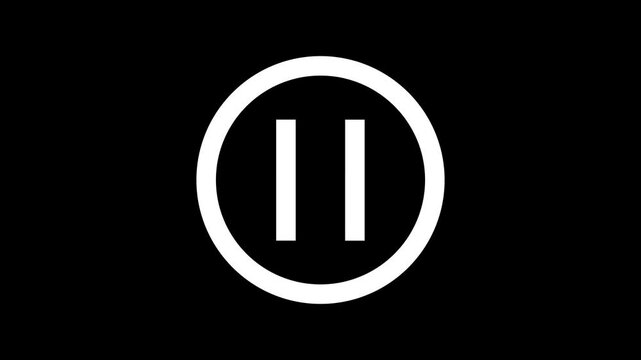 Pause video icon with white circle animation on black background.