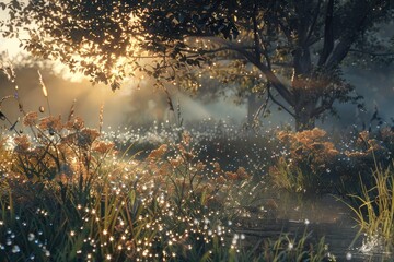 Morning dew in nature  beautiful large drops.