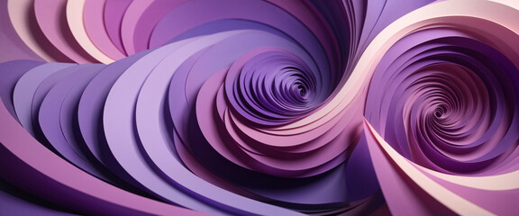 Abstract 3D Swirling Paper Layers in Purple, Pink, and Lavender Shades, Fluid Motion and Elegant Curves.