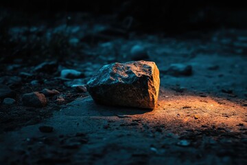 A Lonely Boulder Resting in the Shadows of Night