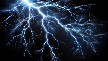 Long exposure image of lightning striking a tree branch against a black background