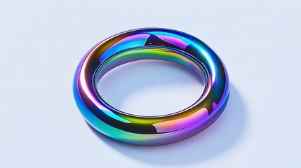 Fototapeta premium A solid, iridescent metal O-shaped ring on a white background