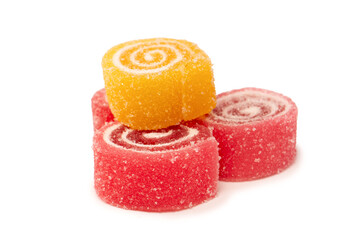 Jelly sweet candy roll isolated on a white background. Marmalade candy.
