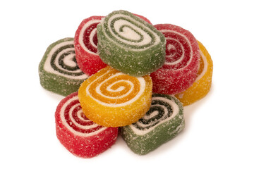 Jelly sweet candy roll isolated on a white background. Marmalade candy.