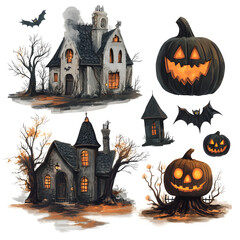 Fototapeta premium halloween set with pumpkin and bats
