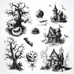 set of halloween elements, halloween illustration