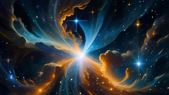  Futuristic cosmic animation with planet, deep space, galaxy. Bright cosmic animation with illustrations transformations and metamorphose. AI generated cinematic video