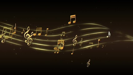 elegant golden music notes - concert or event background loop with gold particle dust