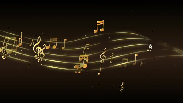 elegant golden music notes - concert or event background loop with gold particle dust
