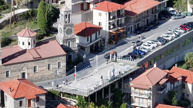 Aerial detail of the beautiful traditional village of Lagadia in Peloponnese, Greece.