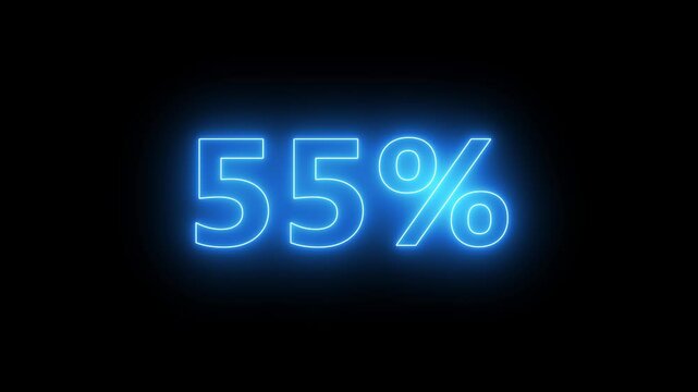 Glowing neon blue colour number counting from 0 to 100 percentage animation on black background.