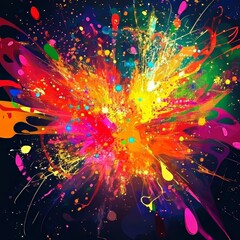 A dynamic and vibrant explosion of colorful paint splashes on a dark background, creating a stunning abstract art piece.