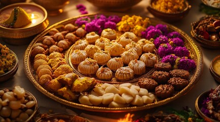 Obraz premium indian traditional sweet and popular sweet food or festival made of flour and laddu