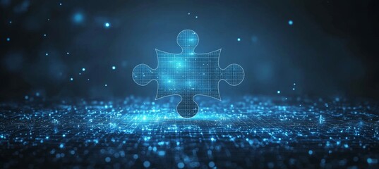 Digital Puzzle Piece Against Blue Technology Background Concept of Online Connectivity Solutions